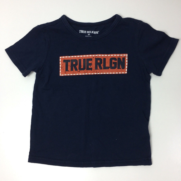 orange and blue true religion shirt